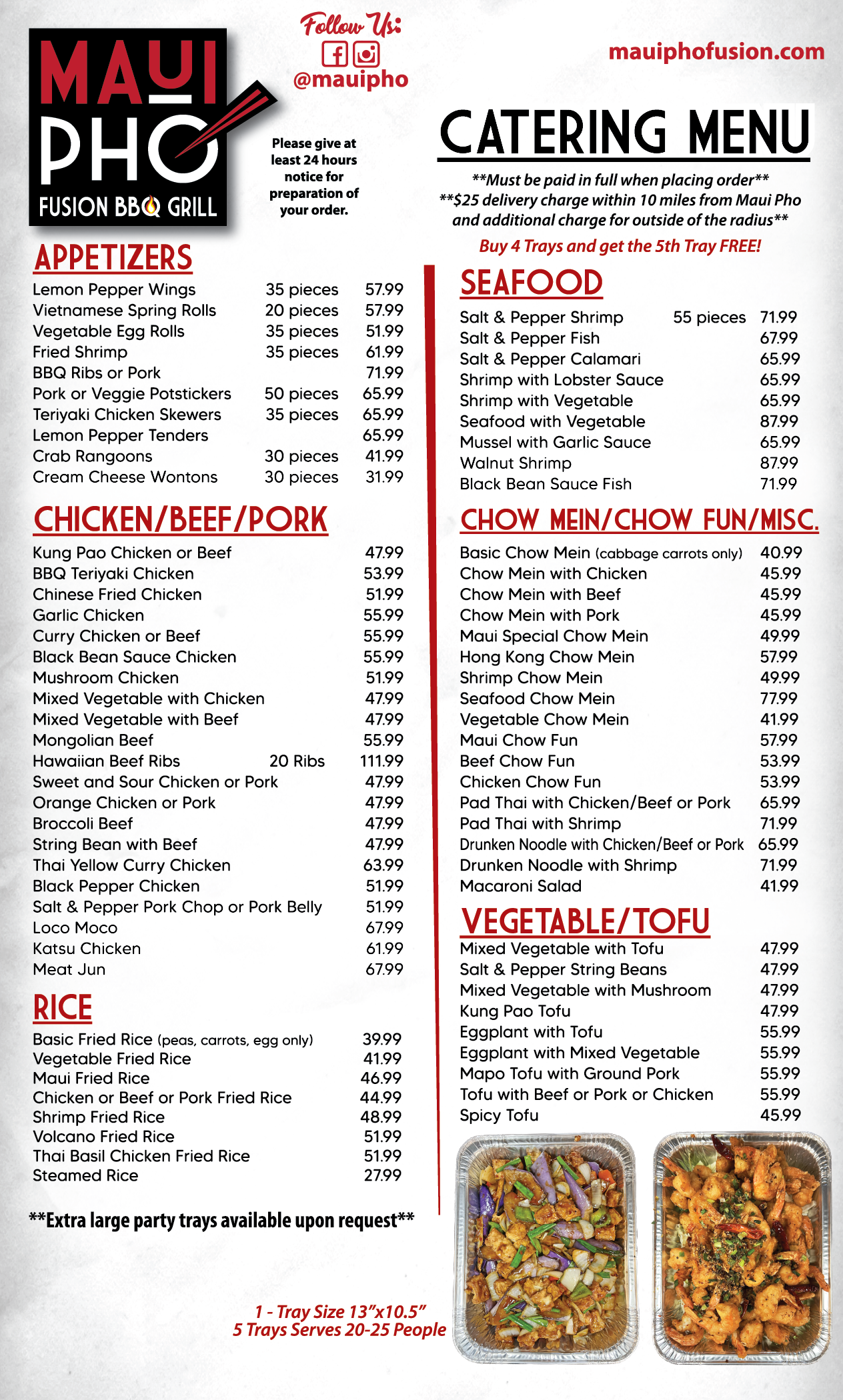 Maui Pho Catering Menu 2025